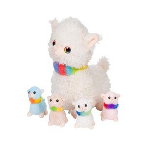 Snug A Babies Plush Llama Mommy w Four 4 Babies stuffed animals rainbow scarves